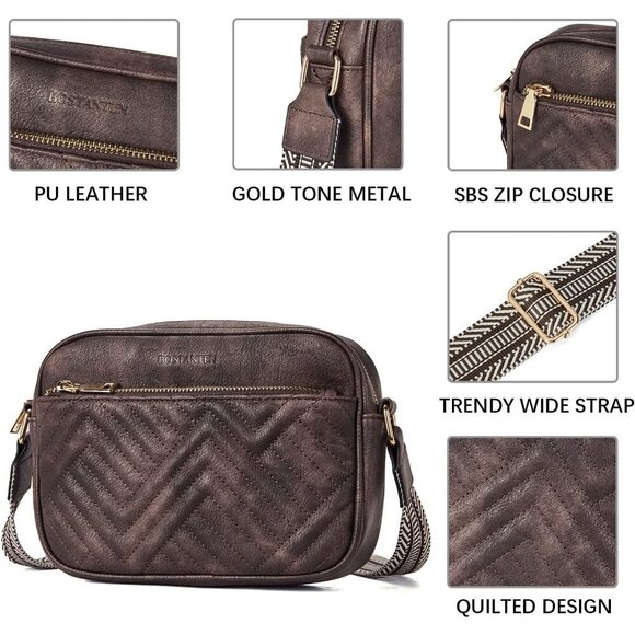 Women Coffee Imported Vegan Leather Quilted Small Shoulder Crossbody Handbags - Picture 5 of 8